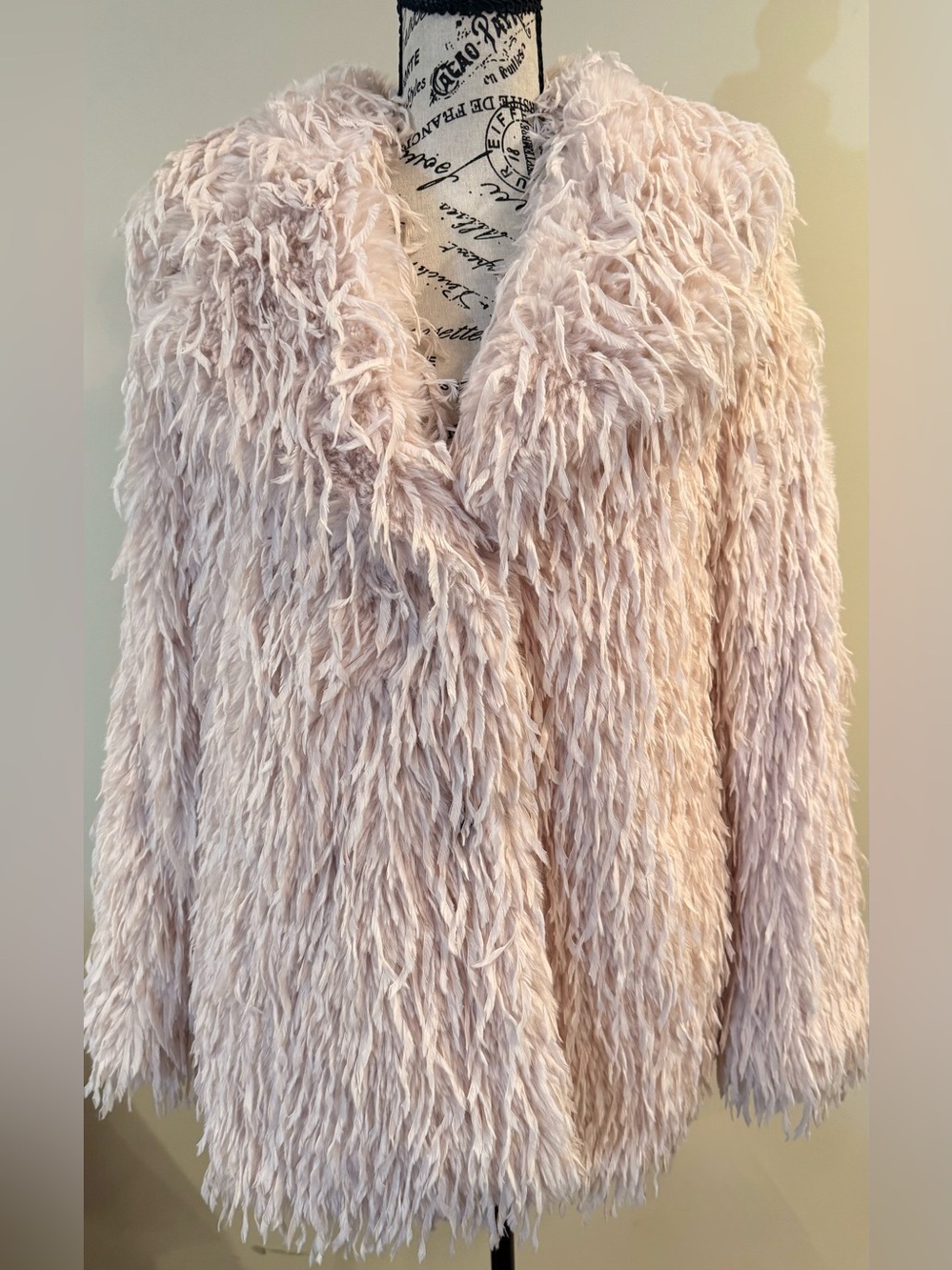 FURIOUS FUR Stylish Blush Pink Faux Fur Shag Coat Offering an Upscale Look